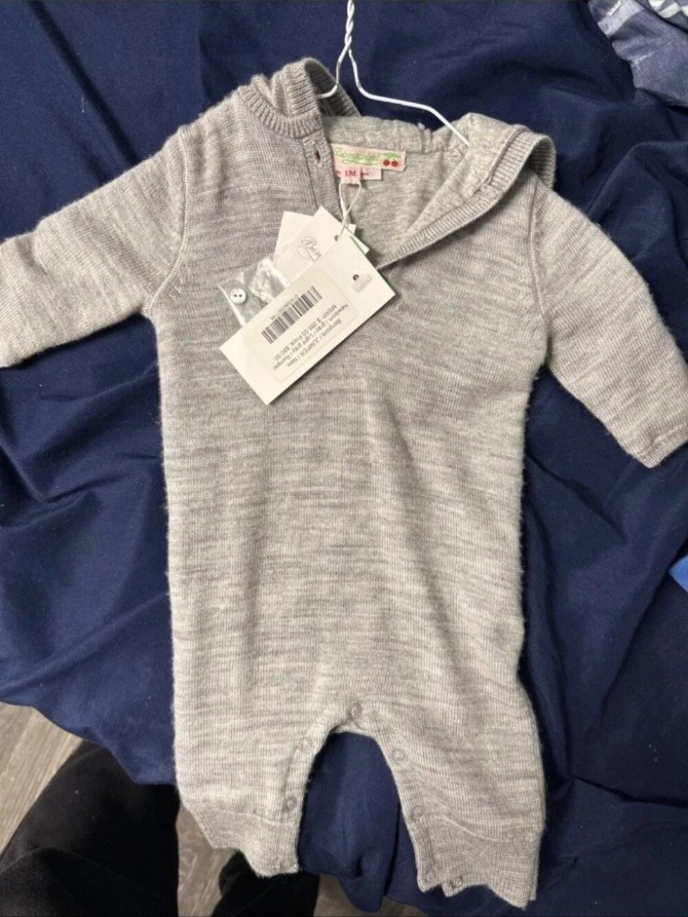 Bonpoint Gray Cashmere Baby Romper 0-3 Months NWT
